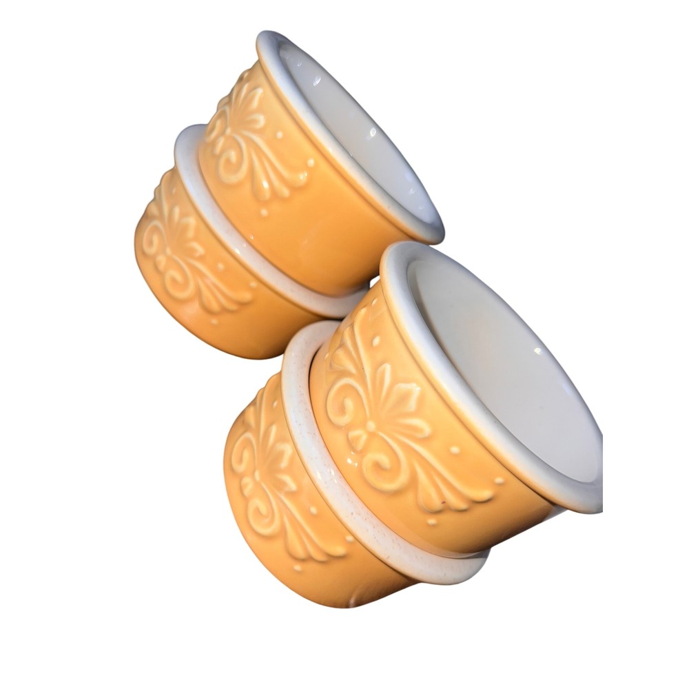Pfaltzgraff Weir In Your Kitchen Ramekins Set of 4 Yellow Embossed Stoneware